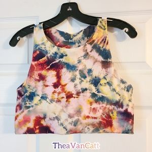 Betsey Johnson performance racerback sports bra crop top rainbow tie dye Rave 🌈